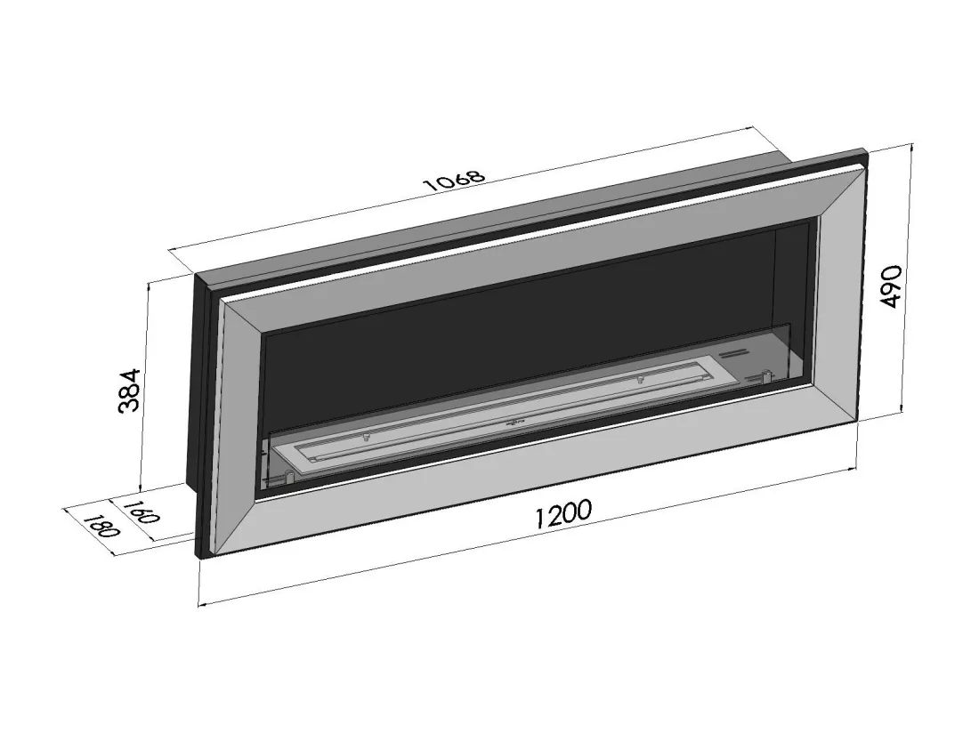 Cheminée au bioéthanol encastrable Frame 1200 SimpleFire avec verre noir