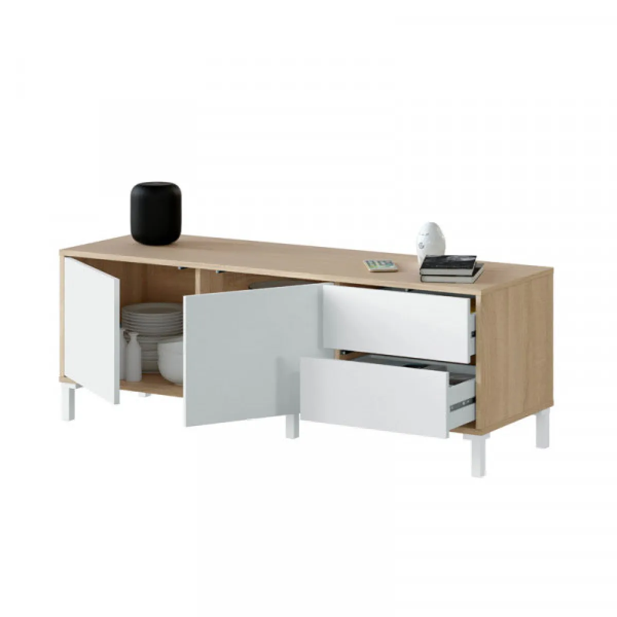 Dansmamaison Meuble TV MEZA - Blanc/Chêne
