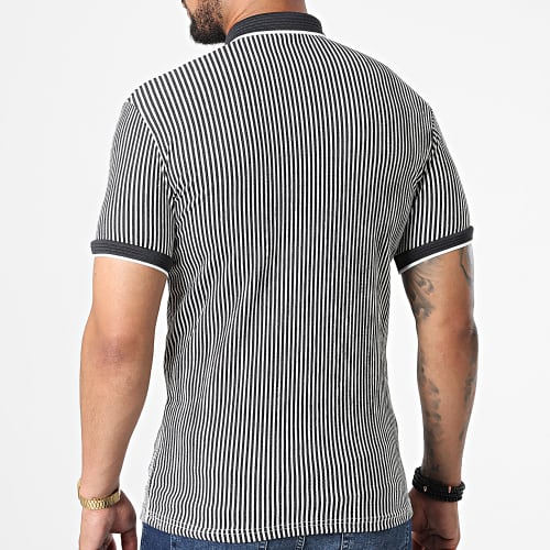 Polo Manches Courtes A Rayures 1921 Gris Anthracite Blanc