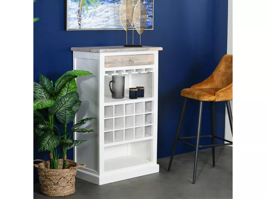 Meuble de bar blanc en bois ALESIA