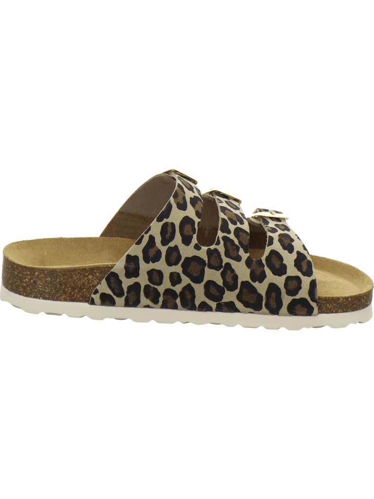 Pantoletten Damen Dreischnaller leo-beige
