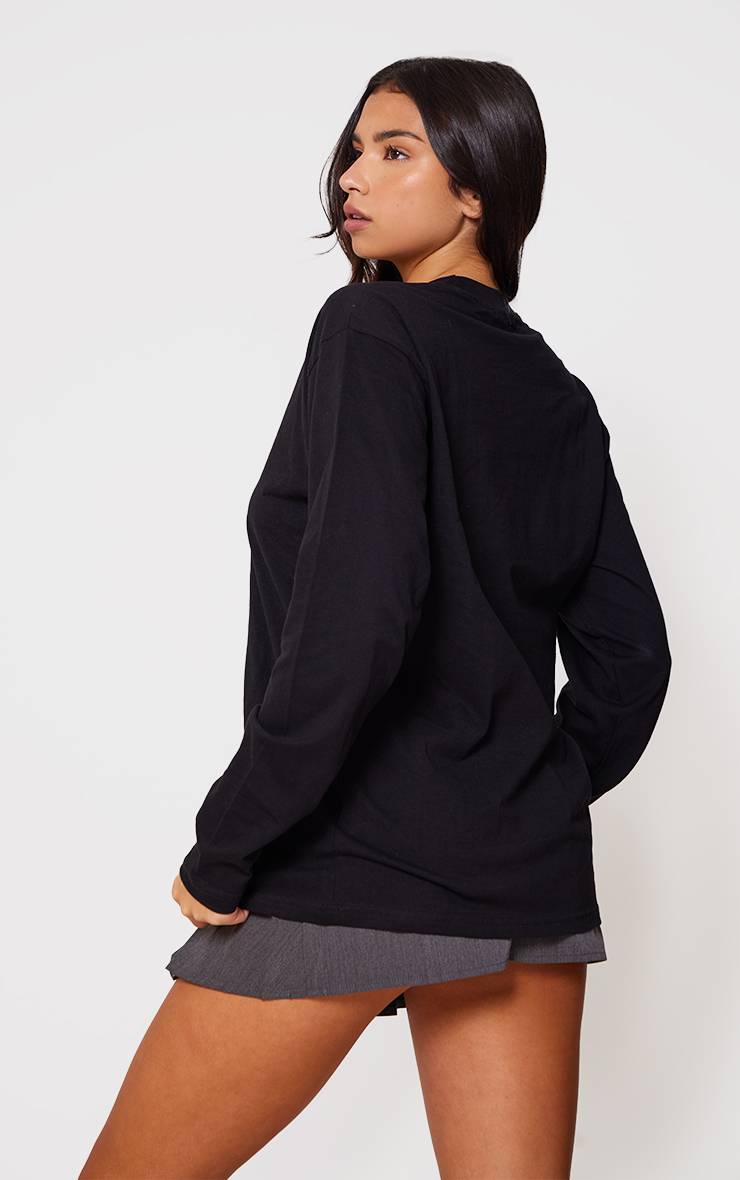 Noir T-shirt En Coton À Manches Longues Oversize