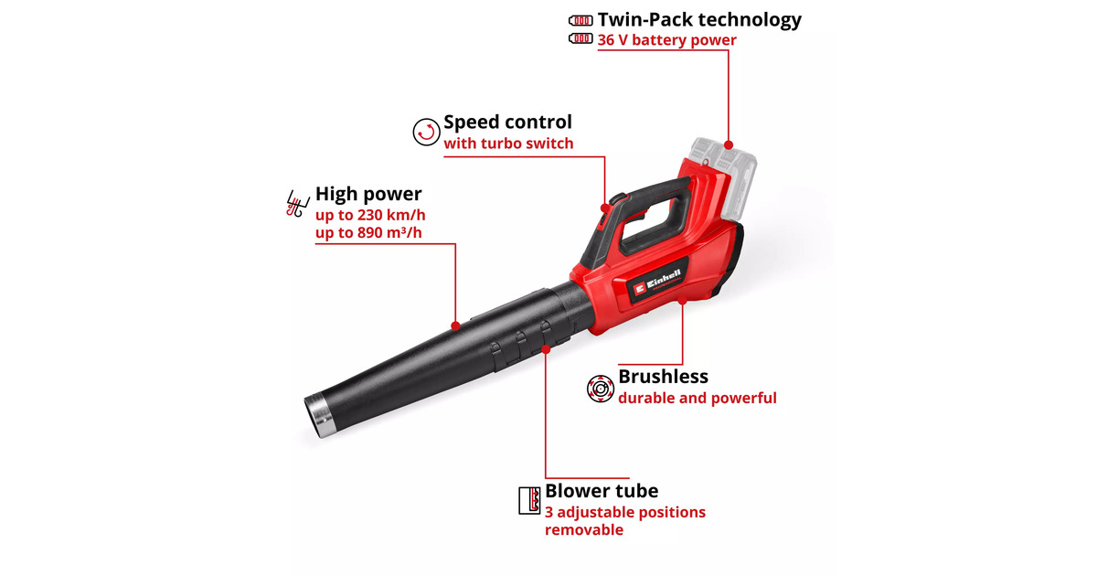 EINHELLAccu Professional Bladblazer GP-LB 36/230 Li E BL-Solo  (Rood/zwart, Accu en oplader niet inbegrepen)
