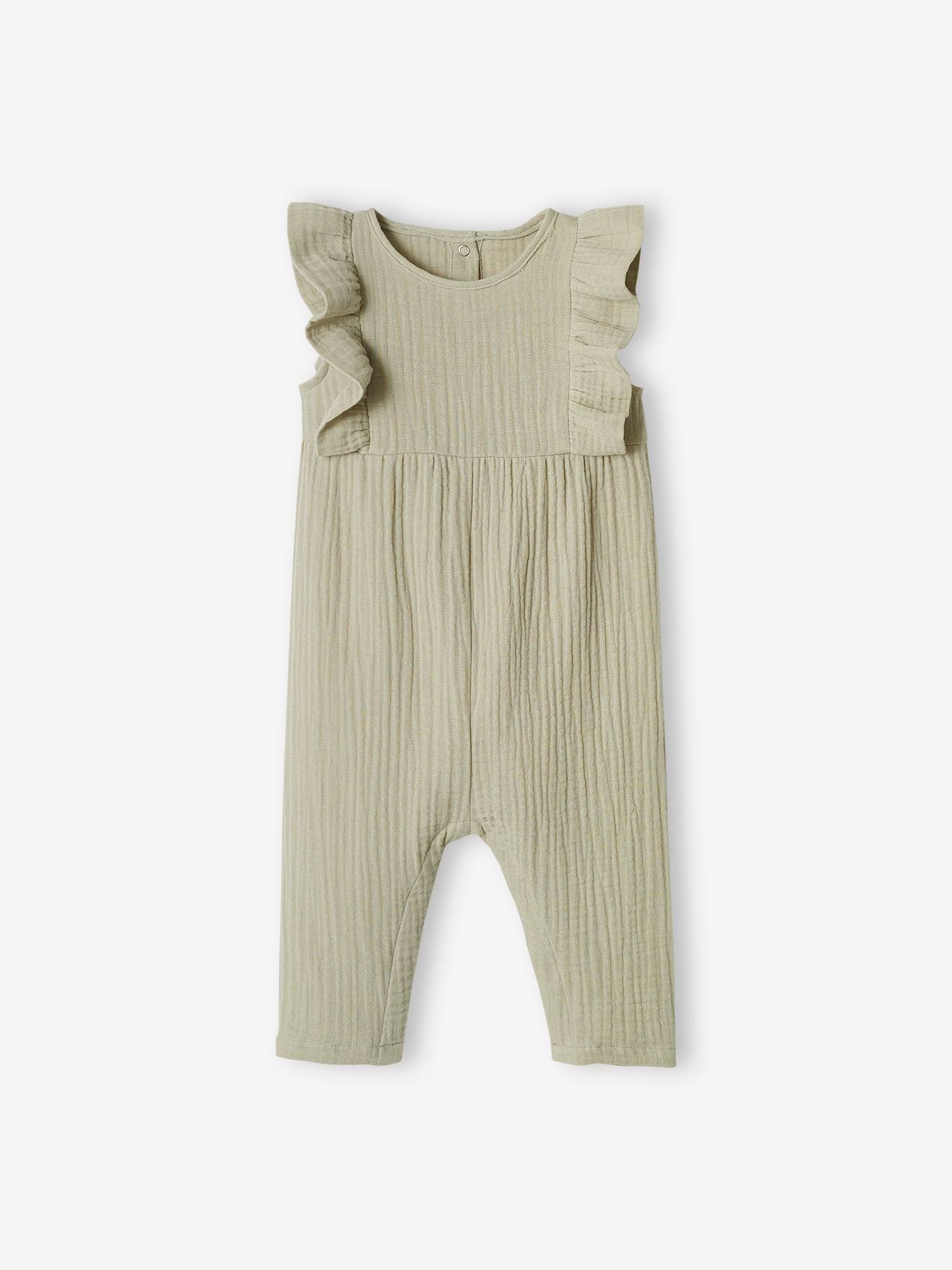 Macacão de bebê em chiffon de algodão amarelo claro
