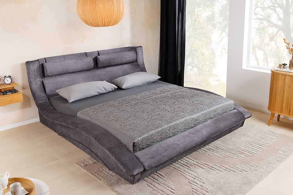 Modernes Bett SWING 160x200cm grau Vogue Velours Samt mit Stauraum und Bettkasten