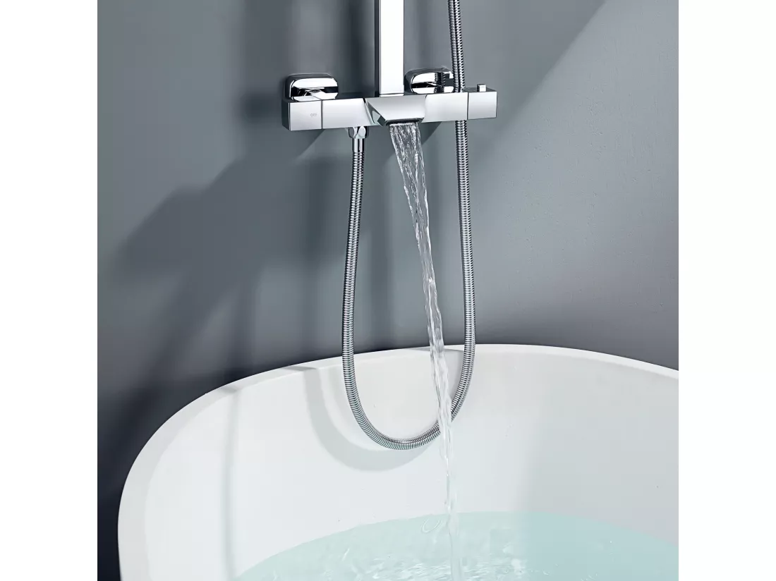 Colonne de Douche Thermostatique,Réglable en Hauteur,Système de douche en Laiton,3 Modes de Douche,Ensemble de Douche Mural,Chromé