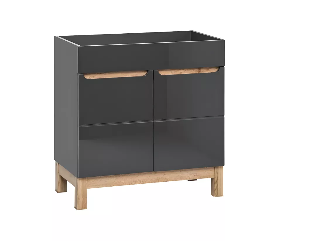 Meuble sous lavabo de salle de bain avec pieds - Graphite brillant - L60-H84-P45,5 - JAVA