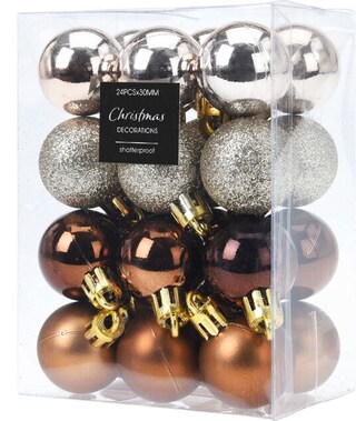 Weihnachtskugel 24-teilig bernstein matt glänzend glitzernd je 3cm Kunststoff bruchfest