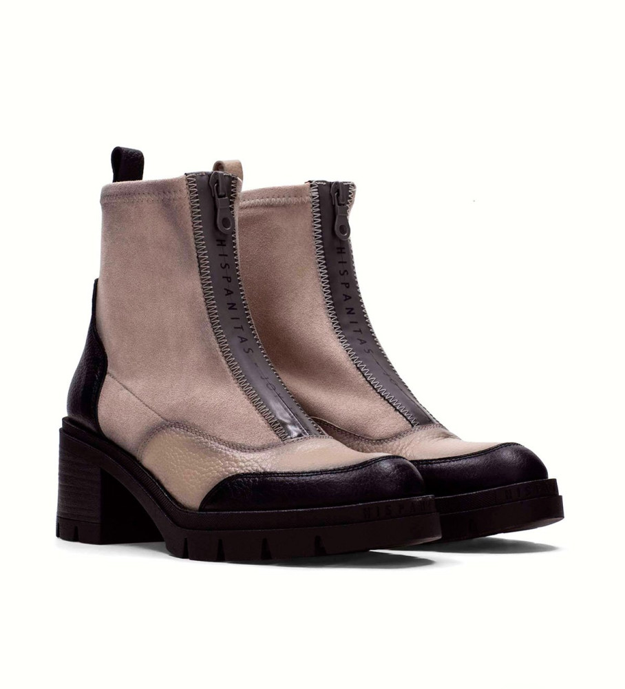 Botas de cano curto Hispanitas Ingrid em couro cor taupe - Salto de 6 cm -