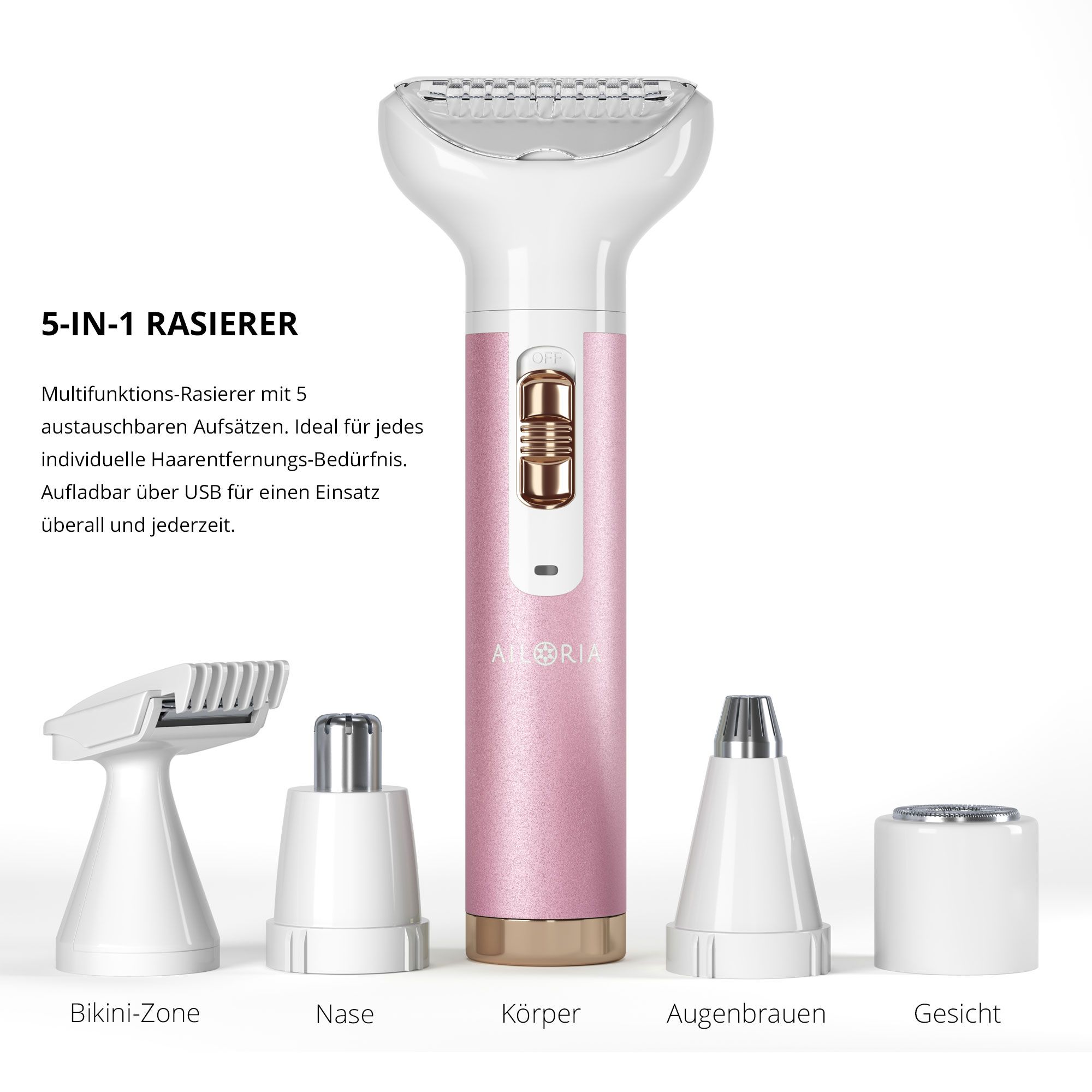 AILORIA EVAPORE PRO SET Rasierer mit verschiedenen Aufsätzen USB