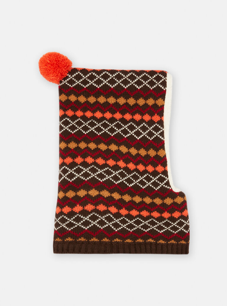 Cagoule orange et marron à imprimé jacquard
