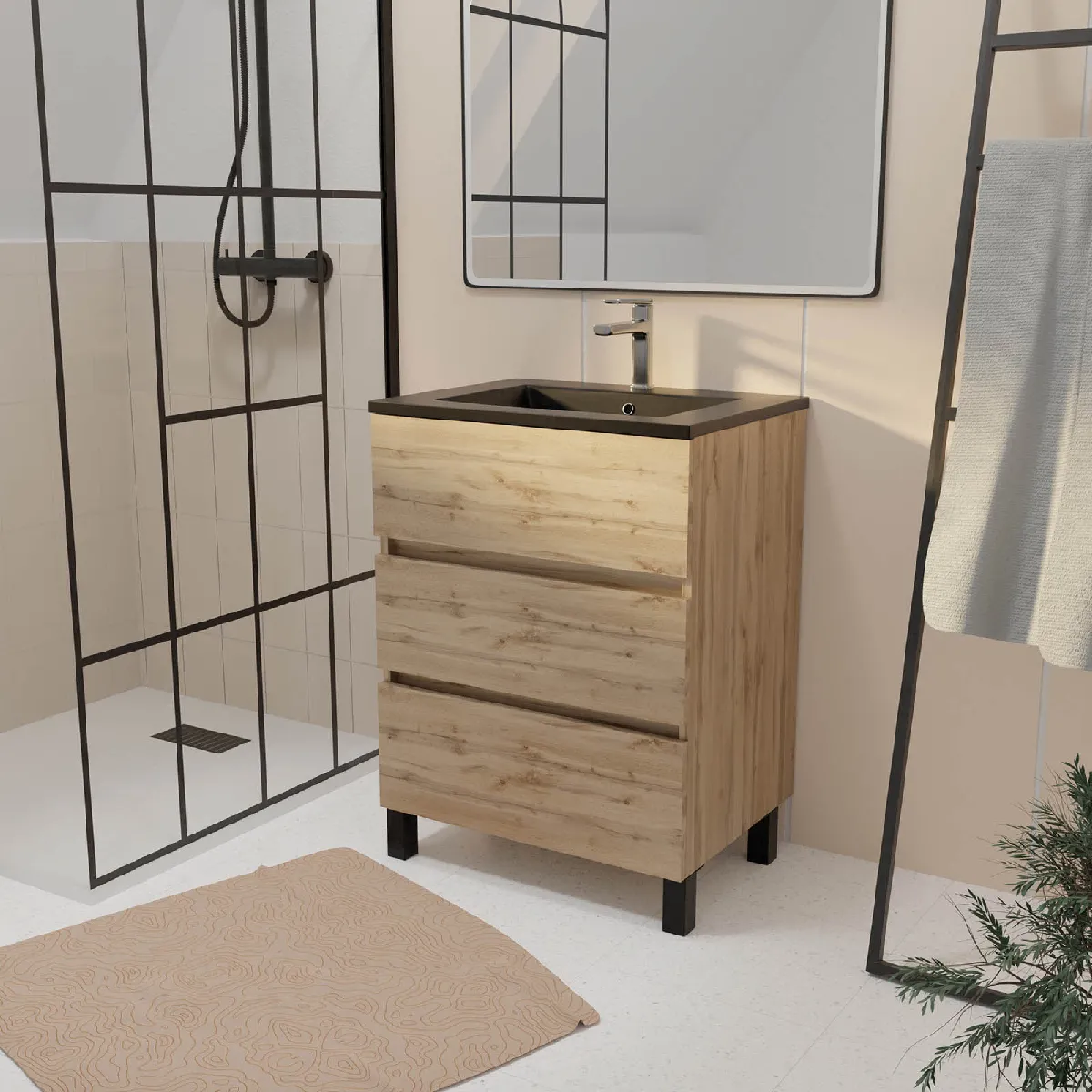AURLANE TIMBER - Meuble salle de bain 60 cm