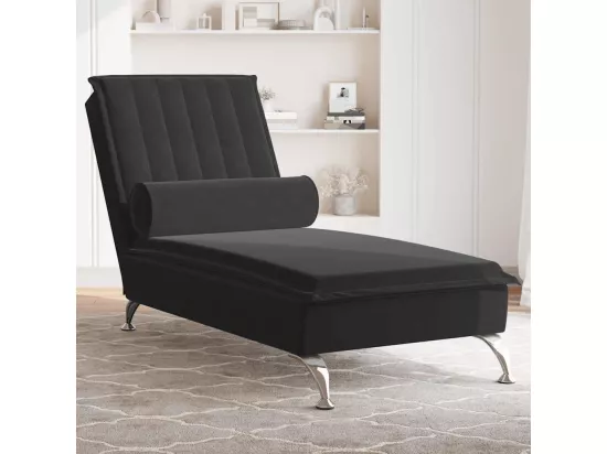 Chaise longue de massage avec traversin noir velours