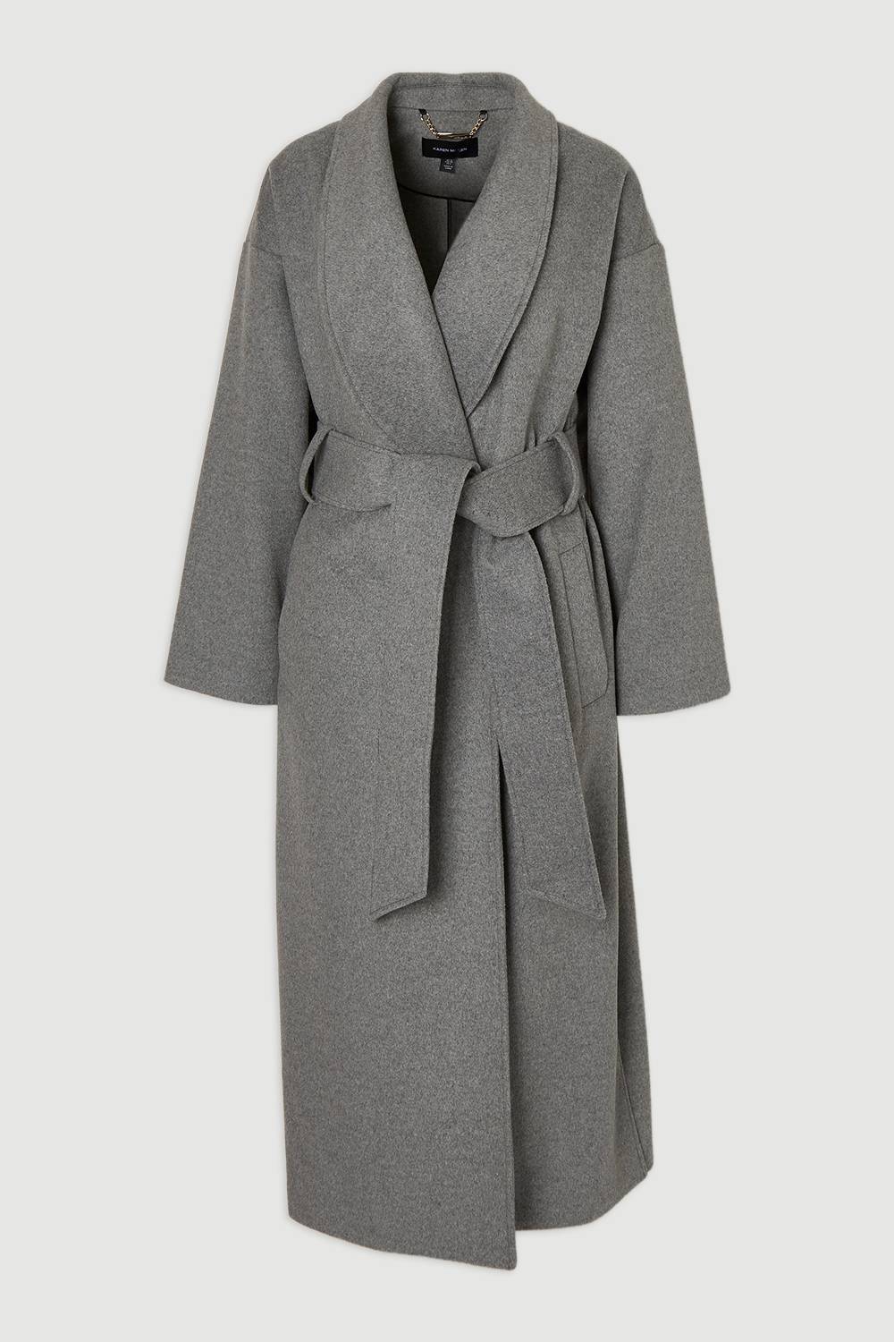 KarenMillen Manteau Long Ceinturé en Laine Brossée Coupe Ajustée