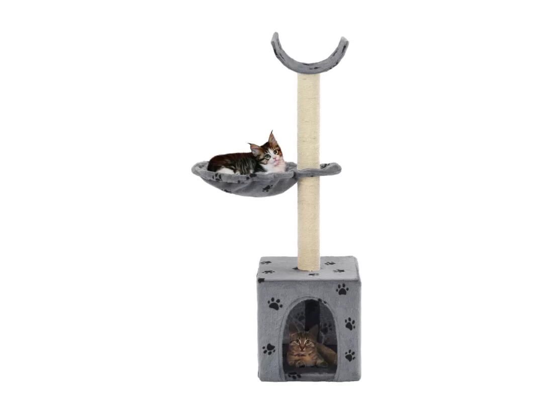 Arbre à chat et griffoir Sisal 105 cm Empreintes de pattes Gris