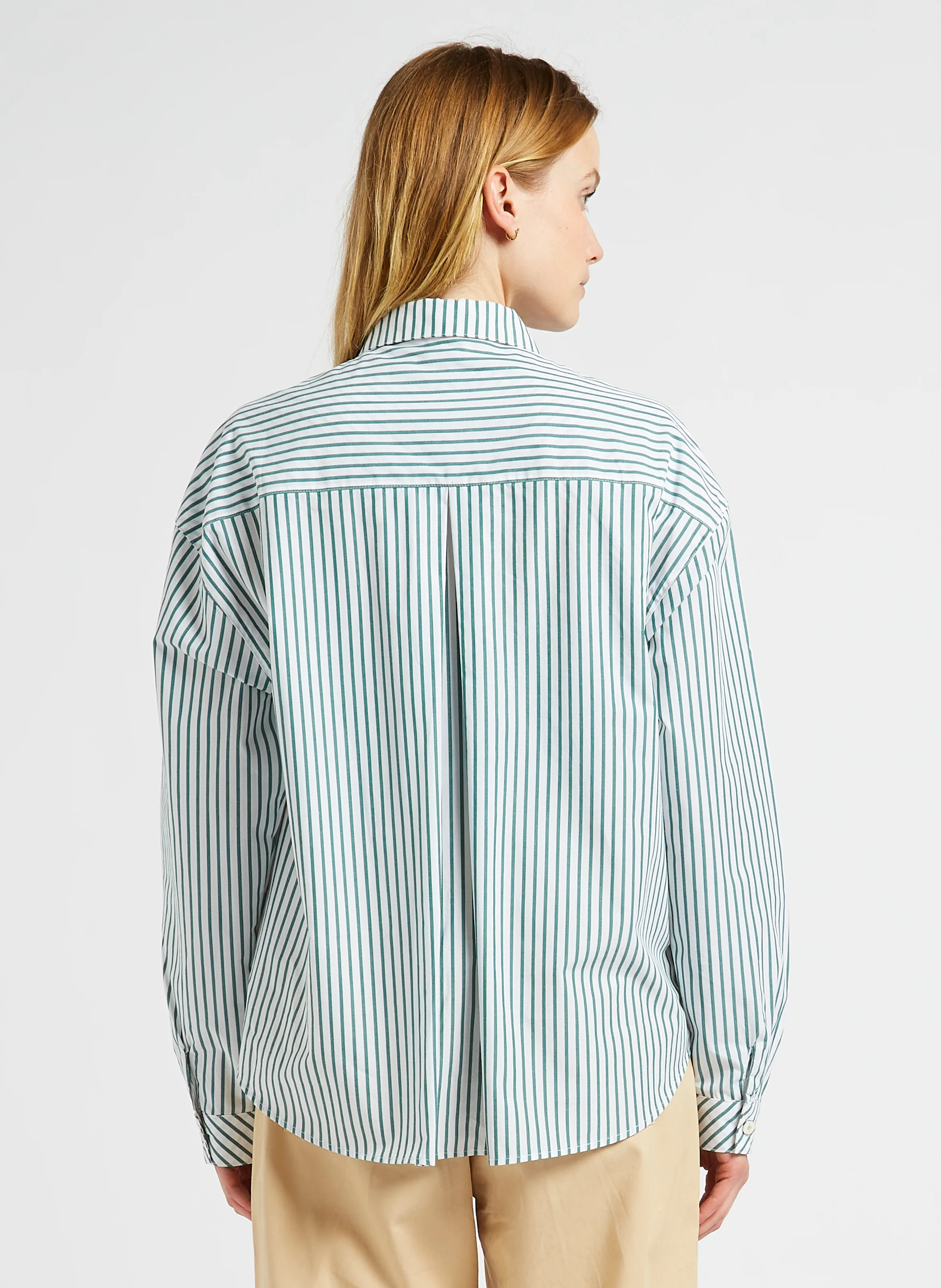 CELESTE - Chemise col classique rayée en coton | Vert