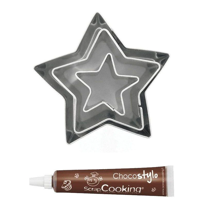 Stylo chocolat + 3 mini emporte-pièces inox Etoiles Youdoit