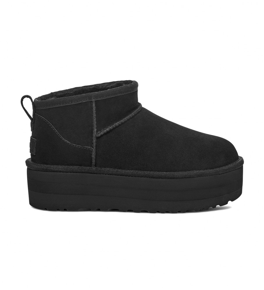 UGG Botines de piel W Classic Ultra Mini negro -Altura plataforma 5cm-