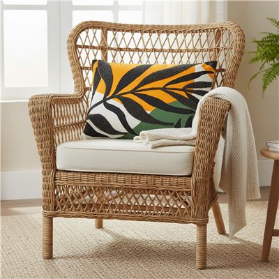 Coussin brodé feuillage