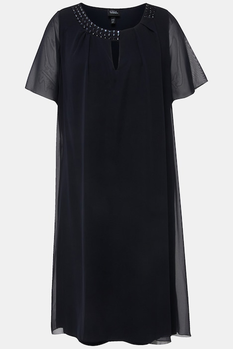 Chiffonkleid, Schmucksteine, A-Linie, Rundhals, Halbarm