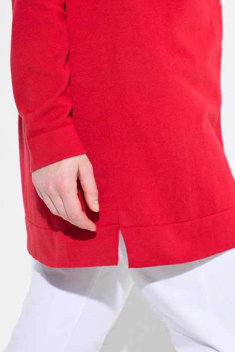 Long-Strickjacke, V-Ausschnitt, Langarm, Pima Cotton, salsa