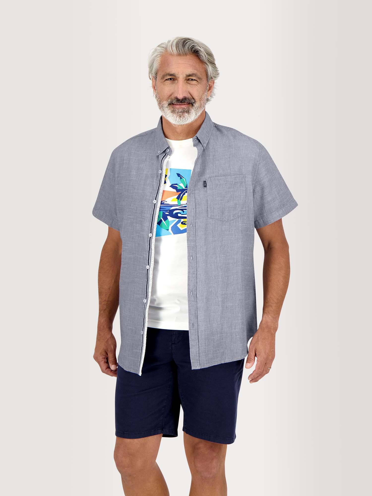 Chemise Homme Manches Courtes Coton Marine