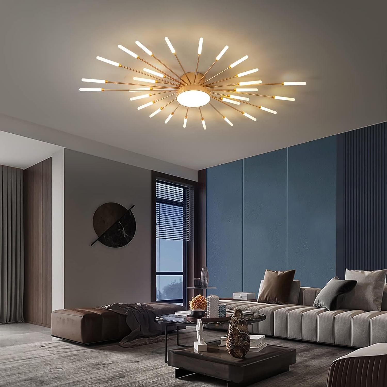 Moderne LED-Deckenlampe,28+1 Köpfe Dimmbar Schlafzimmerlampe,goldene Kronleuchter,Deckenleuchte Für Schlafzimmer,Wohnzimmer,Küche,Esszimmer,Büro,3000K–6000K Mit Fernbedienung
