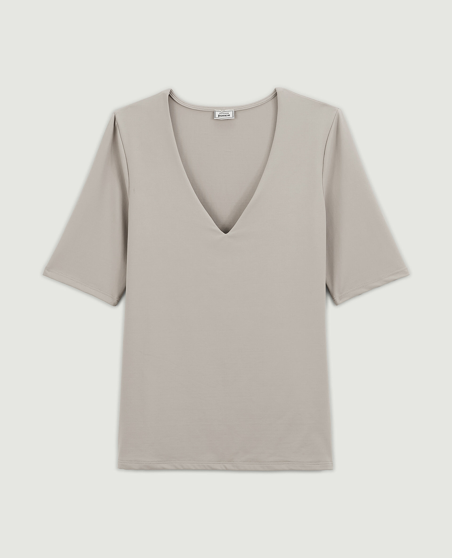 Top col V en maille - Beige