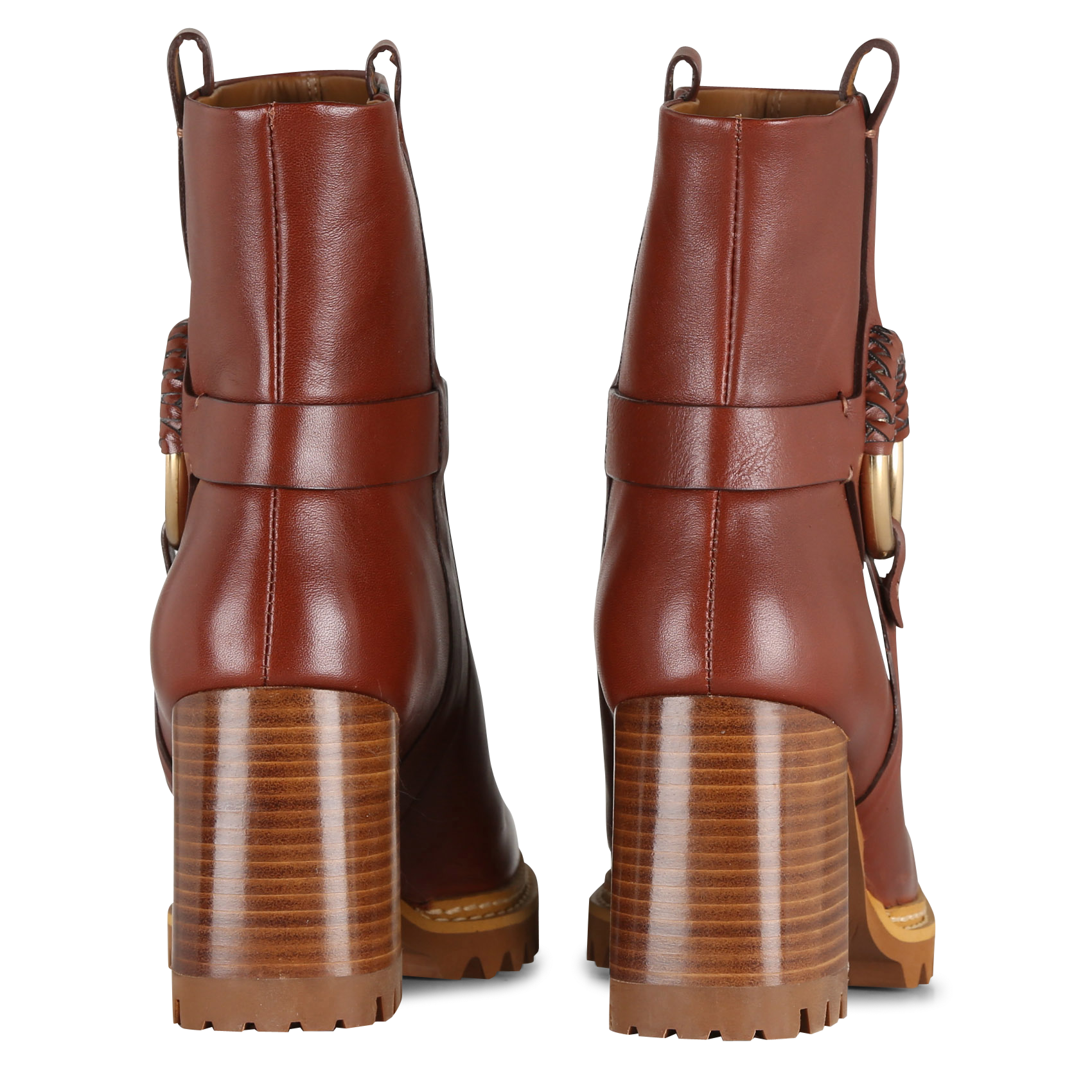 Bottines à talon en cuir | Marron