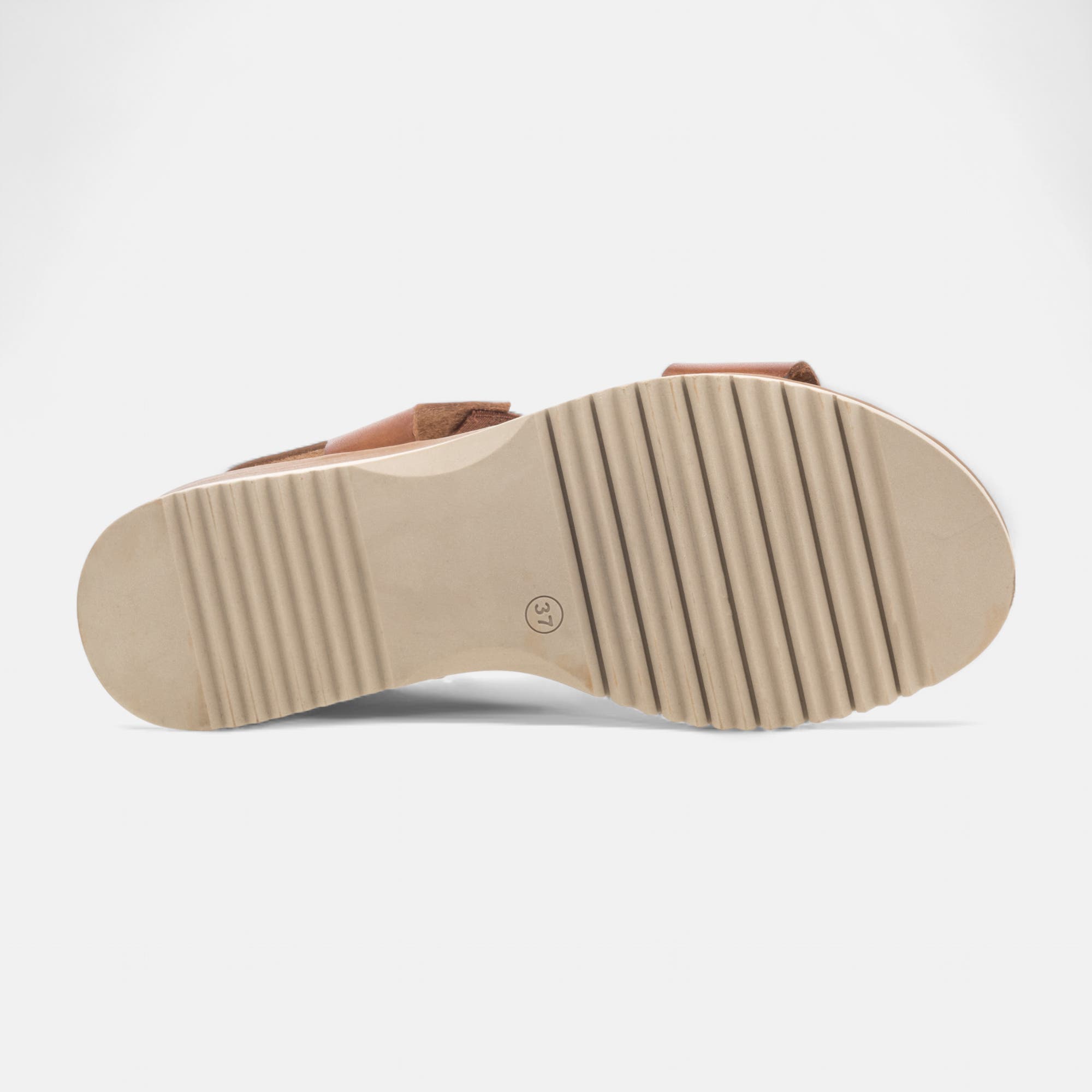 Sandales à talon compensé Femme en cuir cognac