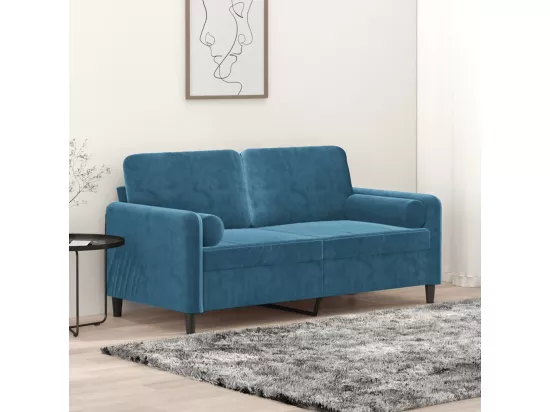 Canapé 2 places avec oreillers décoratifs bleu 140 cm velours