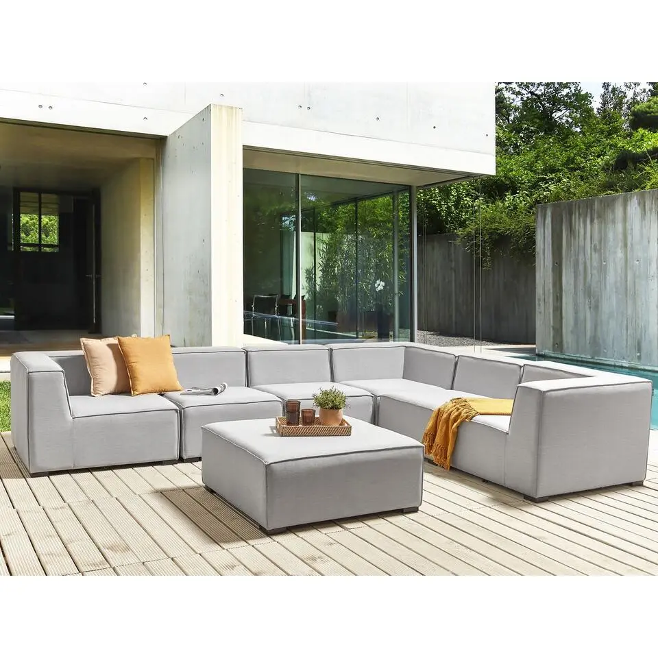 AREZZO - Loungeset voor 7 - Linkszijdig - Lichtgrijs - Polyester