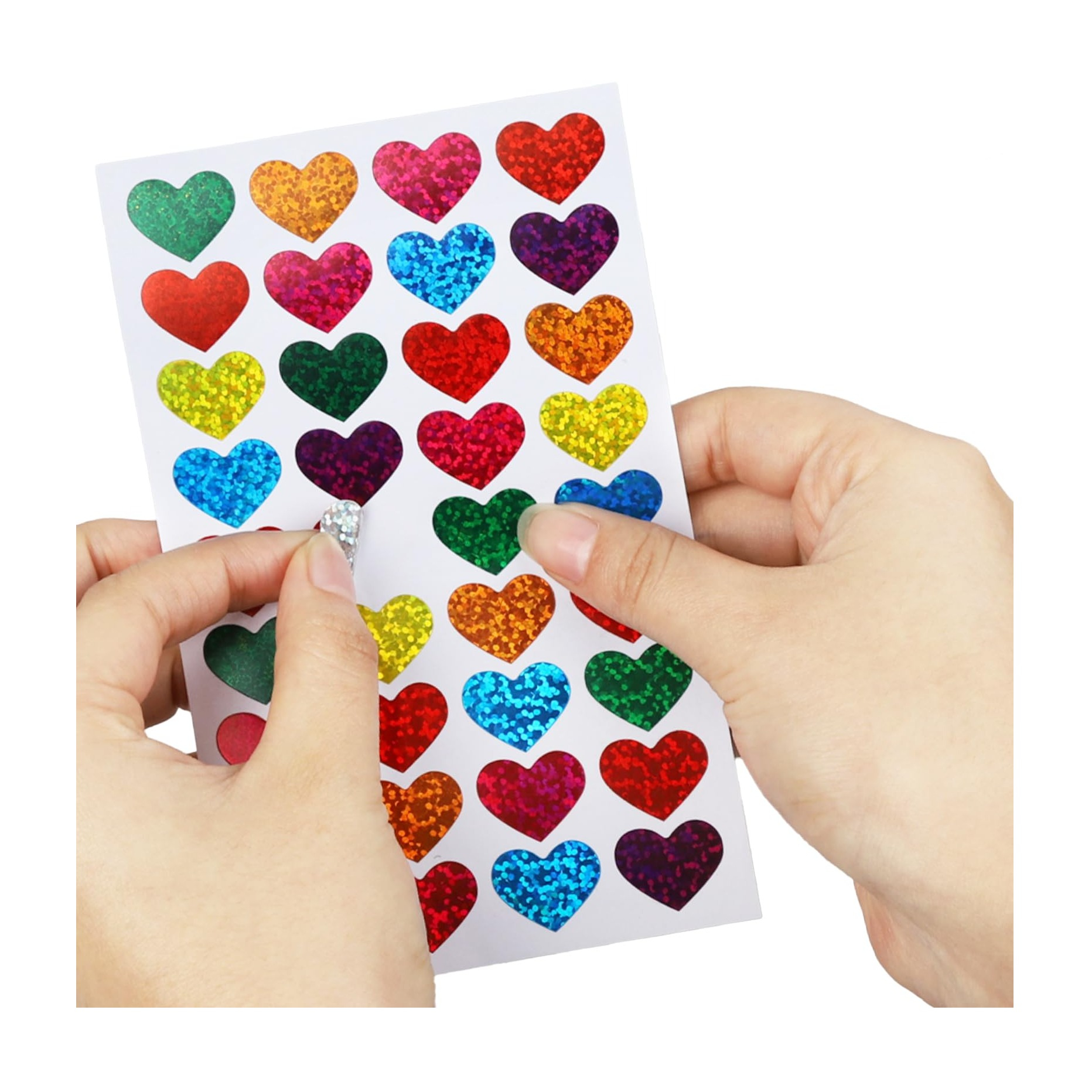 (1140er Set) 10-20mm Herz Aufkleber Heart Sticker Selbstklebende Etiketten in Glitzer Optik - Bunt