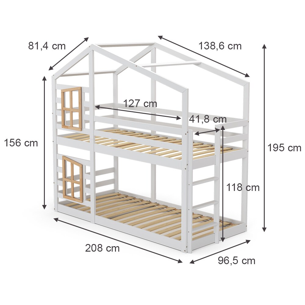 Vitalispa Doppelstockbett Maja 200 x 90 cm Weiß mit Leiter, Etagenbett, 2 Kinder, Matratze