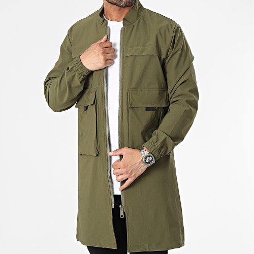 Veste Zippée Longue Vert Kaki