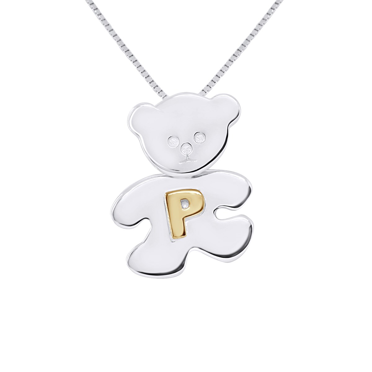 Pendentif OURSON Argent - Lettre P plaqué Or Jaune