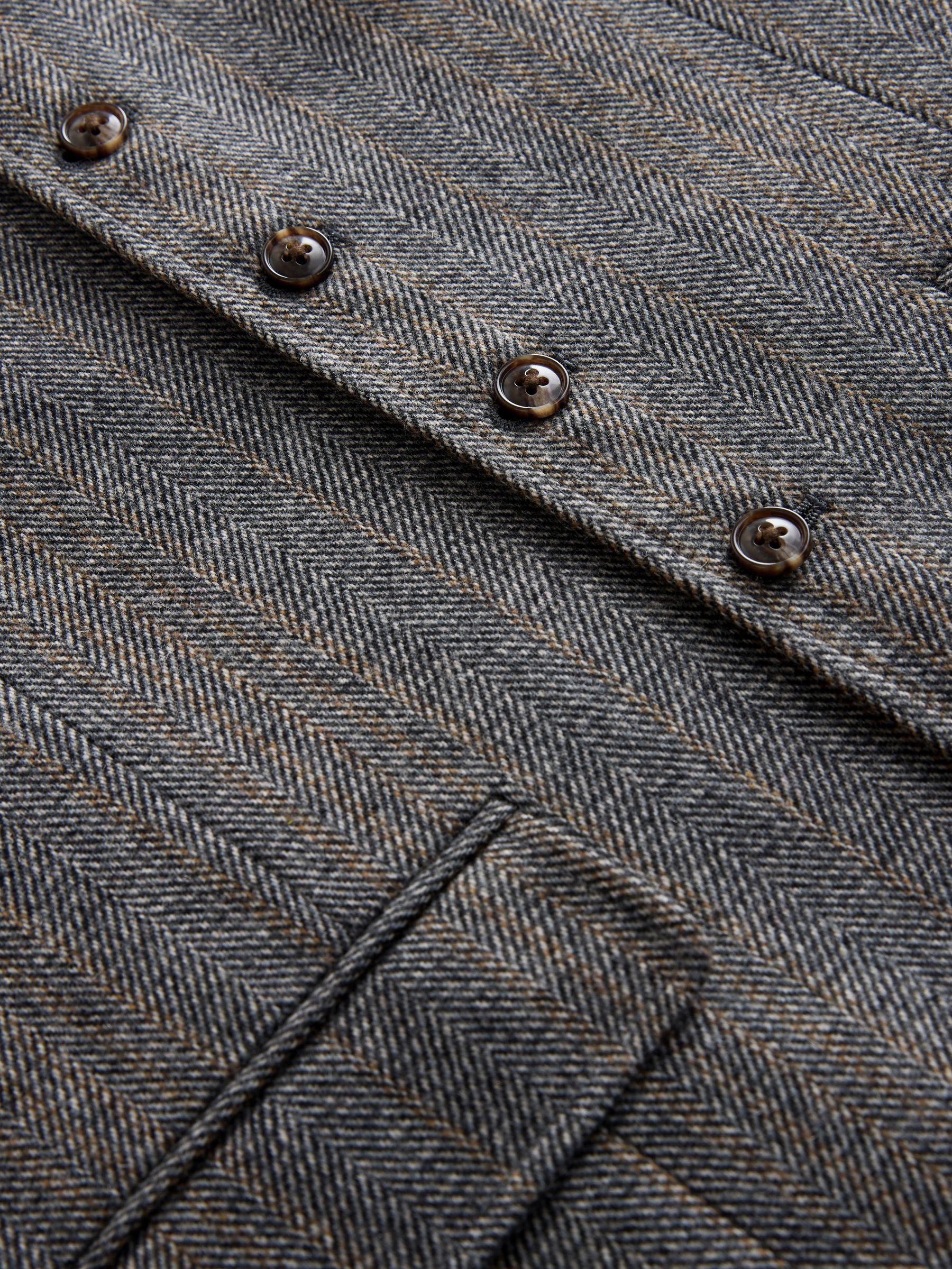 Grijs - Slim Fit Wool Blend Herringbone Stripe Suit Waistcoat