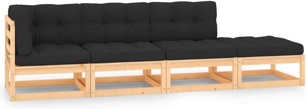 vidaXL Garten Lounge Set 4-TLG., Gartenmöbel Set Sitzgruppe für Garten Terrasse Balkon, Modular Sofa mit Kissen, Garnitur Loungemöbel, Massivholz Kiefer