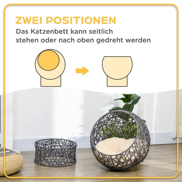 Katteseng Stilig Kattehule Med Pute, Polyestertau, Lilla + Kremhvit, Sylindrisk Bunn
