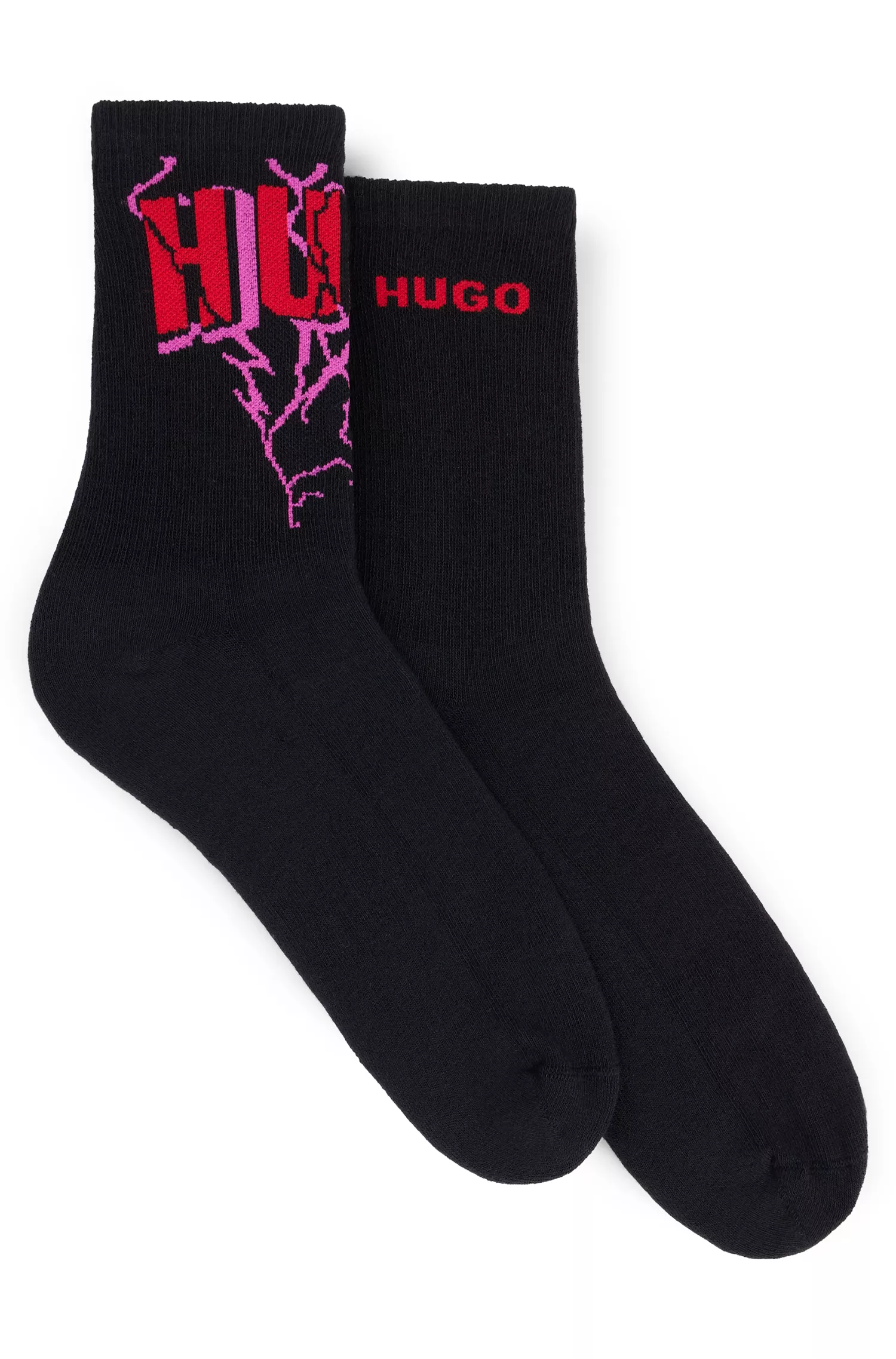 HUGO Vermelho - Pacote com dois pares de meias caneladas de cano curto com logotipos.