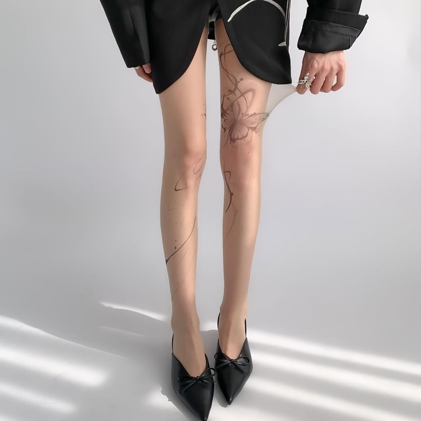 Desperim - Vlinderprint doorschijnende panty's