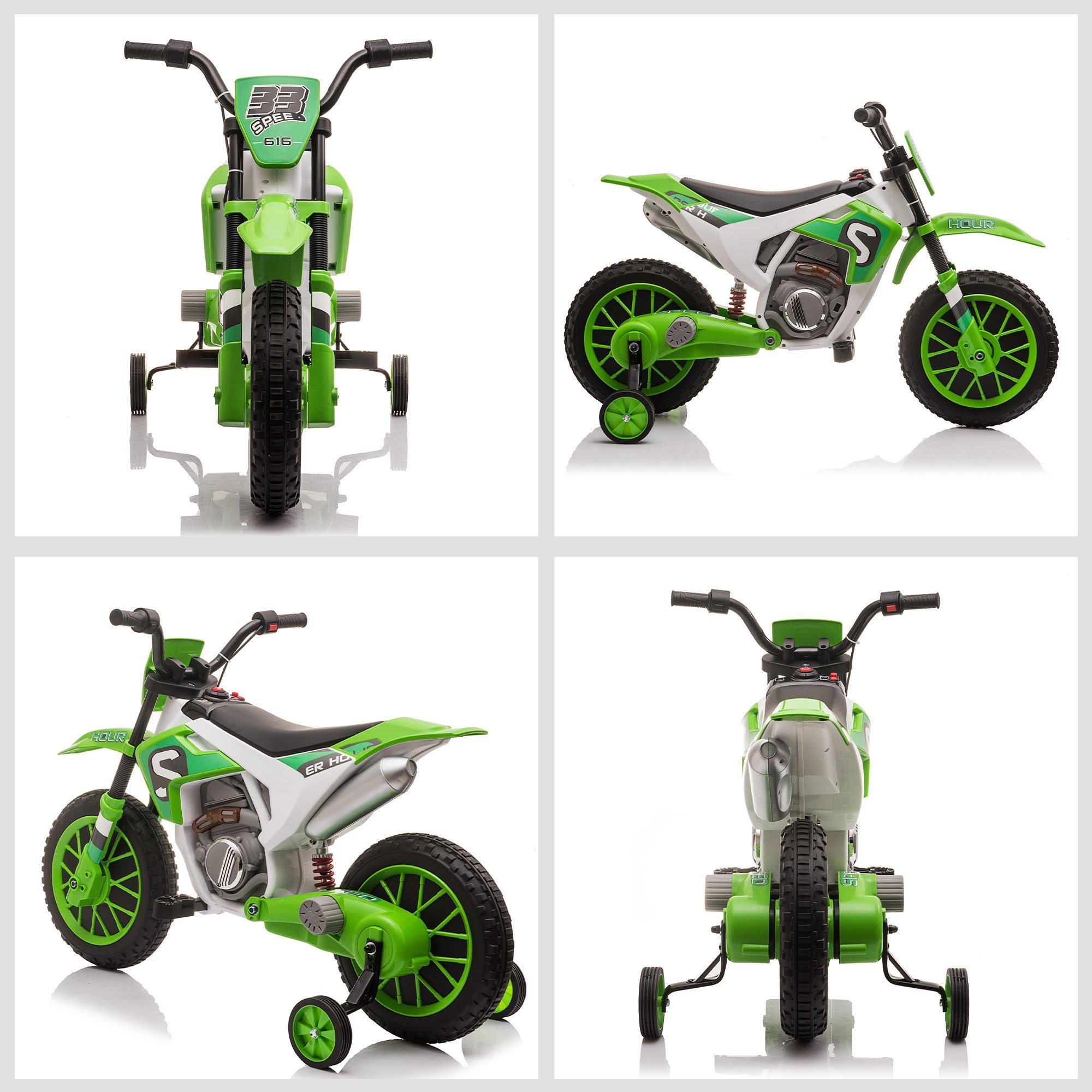 Motocicleta elétrica infantil HOMCOM com 2 rodas de apoio removíveis para crianças a partir de 3 anos, capacidade de carga de 30 kg (1 unidade), inclui bateria e carregador.