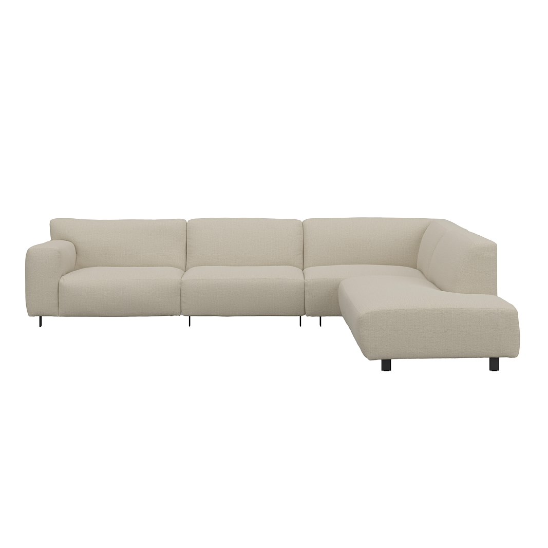 Vesta hjørnesofa 3-seter med åpen ende 2100høyre, Big hjørnemodul, Tekstil Cortina Sand, standardsøm, sort metallben 10 cm, Comfort CM