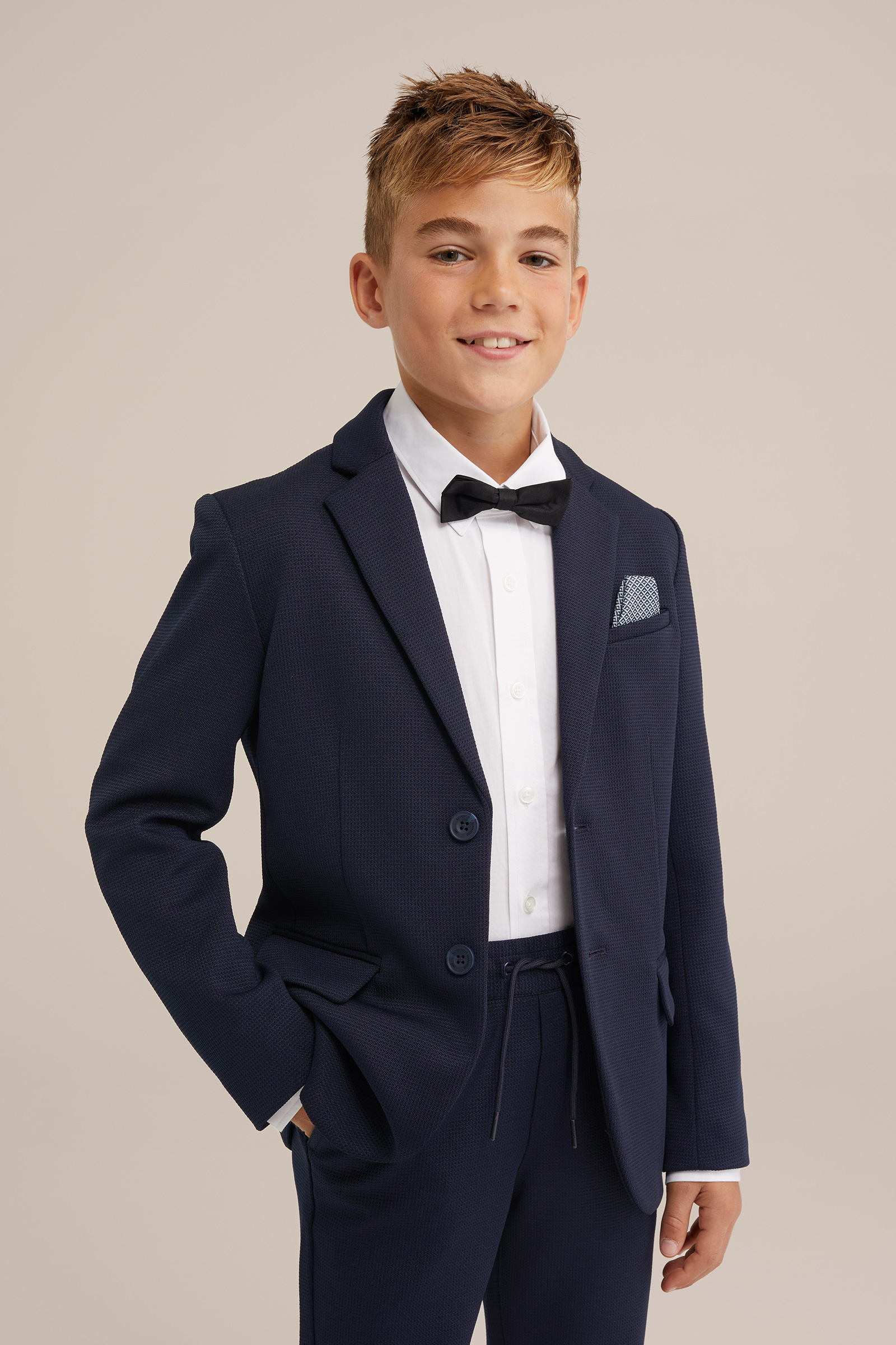 Jongens slim fit  blazer met structuur WE Fashion Donkerblauw