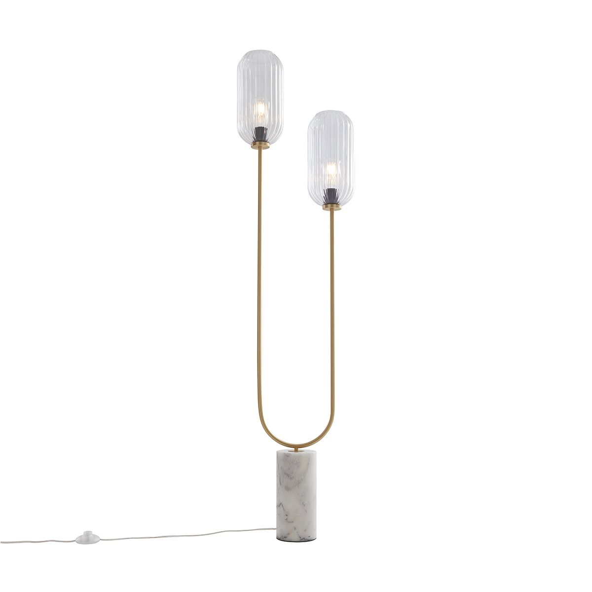 Art Deco vloerlamp messing met helder glas 2-lichts - Rid