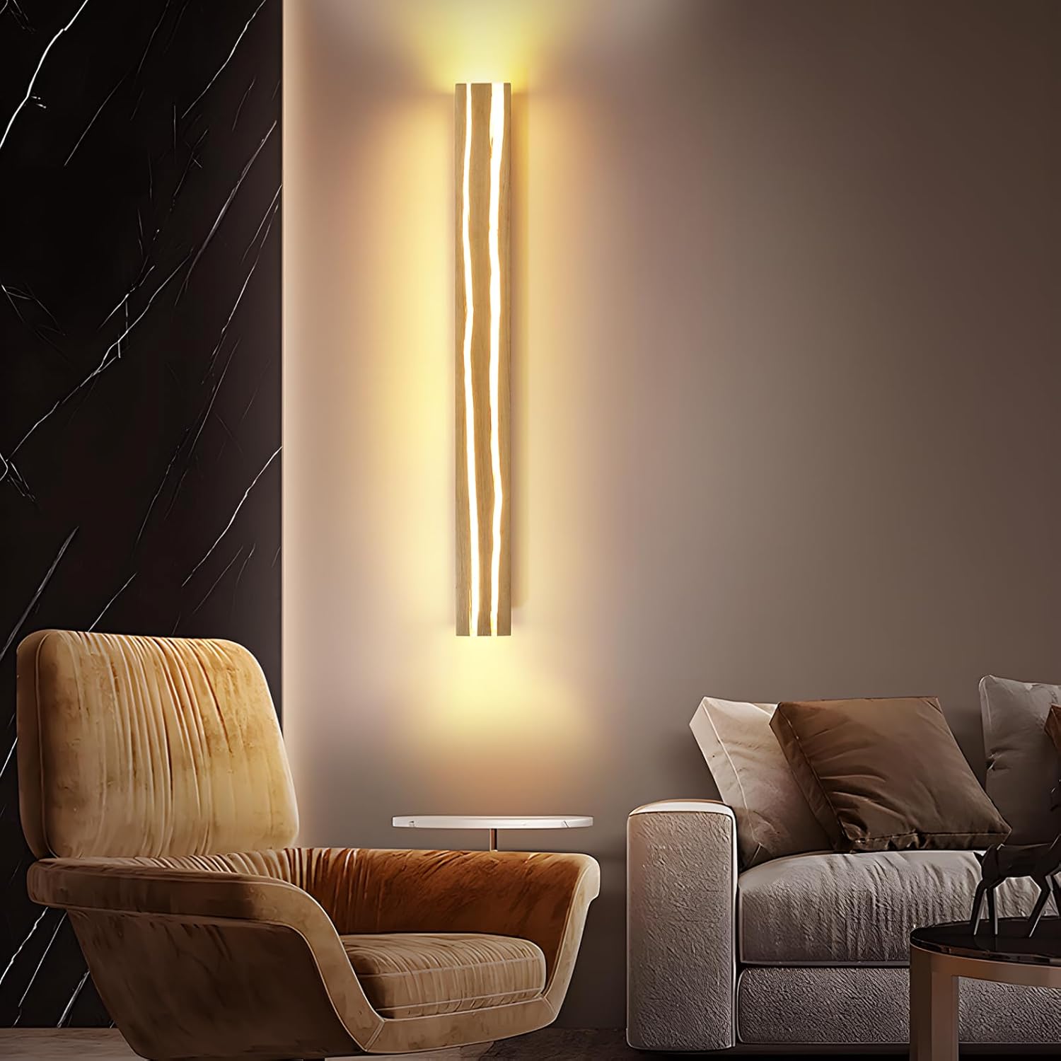 ZMH 2ER Wandlampe LED Wandleuchte Holz - 16W Flurlampe Innen 100CM Warmweiß Treppenhauslampe Modern Wohnzimmerlampe Design Schlafzimmerlampe Wandbeleuchtung für Wohnzimmer Flur Treppenhaus