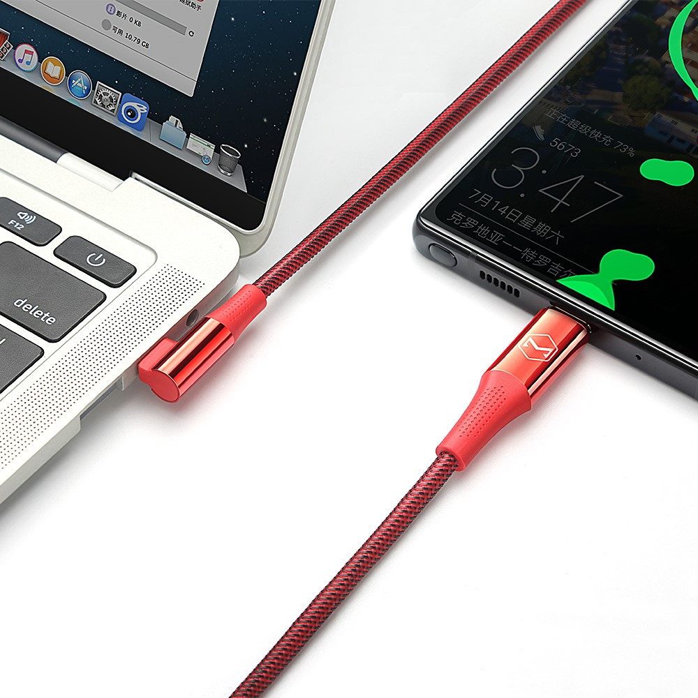 (1.2m) USB C auf USB C 90 Grad Winkel Ladekabel Nylon Datenkabel Power Delivery   Quick Charge 4.0 (PD/100W) - Rot