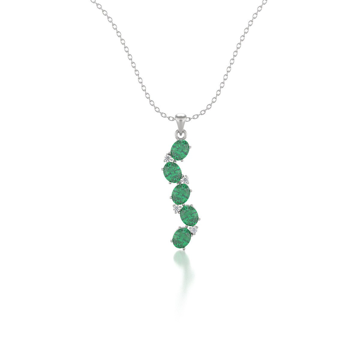 Collier Pendentif ADEN Or 585 Blanc Emeraude et Diamants Chaine Or 585 incluse 1.78grs