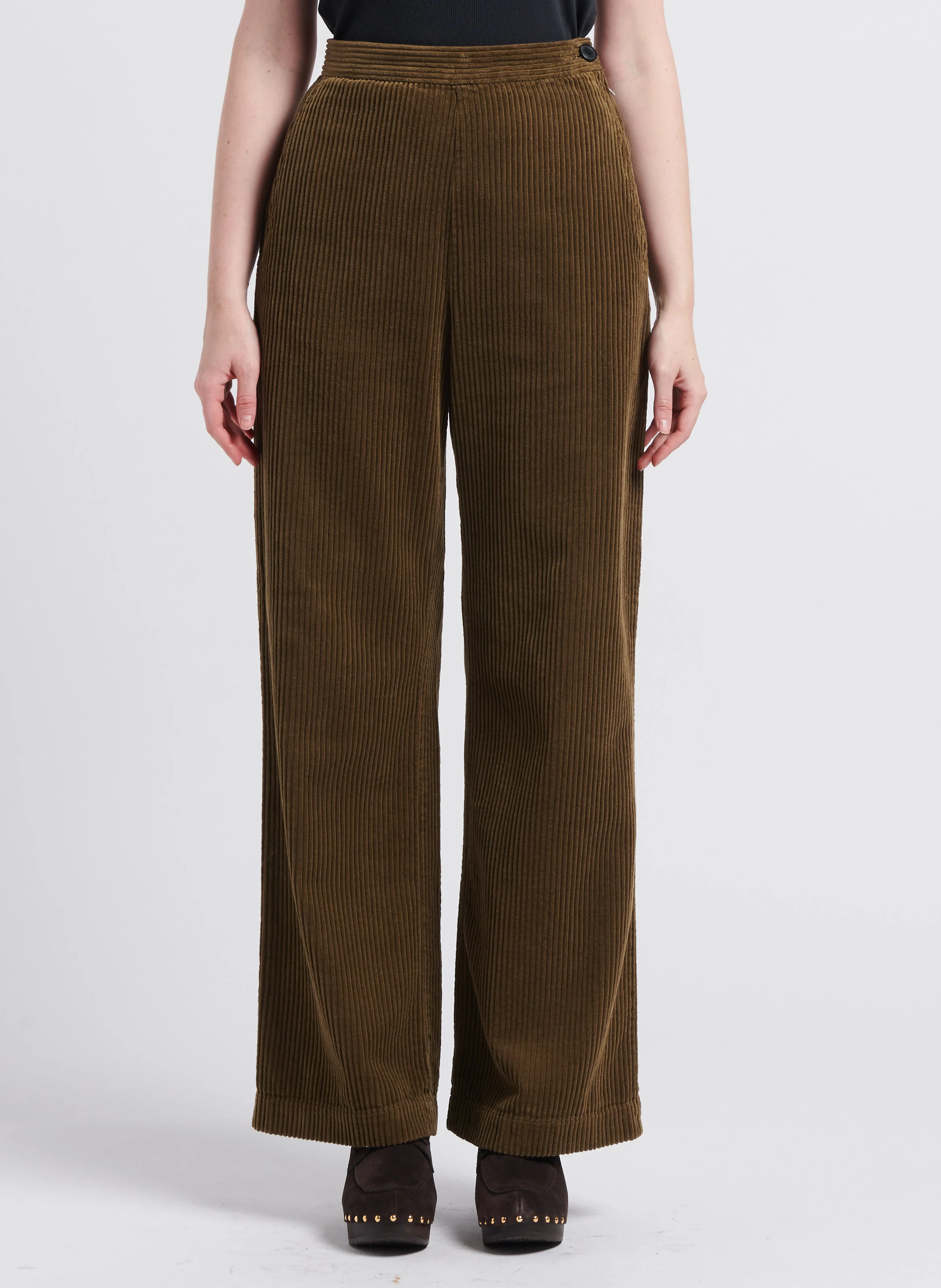 DAVIS - Pantalon en velours côtelé en coton| Vert