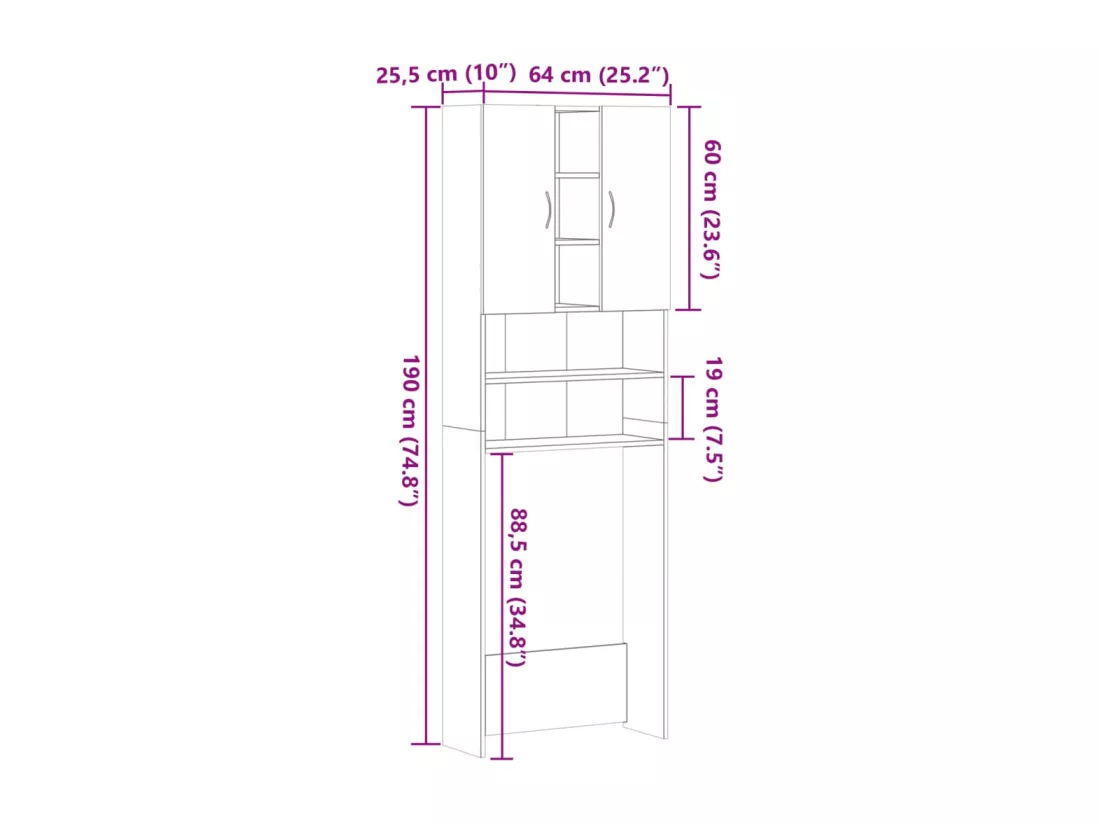 Meuble pour machine à laver Chêne sonoma 64x25,5x190 cm
